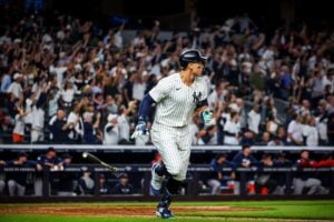 Yankees' Aaron Judge rounds bases after his grand slam against the Red Sox in New York on Sept. 13, 2024.