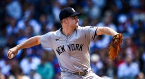 Yankees starter Clarke Schmidt delivers a pitch during the first inning of a game against the Cubs in Chicago on Saturday.