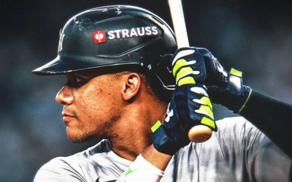 Juan Soto will wear a helmet with the STRAUSS logo in the playoffs, as MLB partners with German workwear brand STRAUSS to feature their ostrich logo on Yankees helmets starting in the 2024 postseason and beyond.