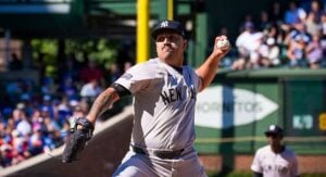 Yankees starter Nestor Cortes delivers a pitch during the game against the Cubs in Chicago on Saturday