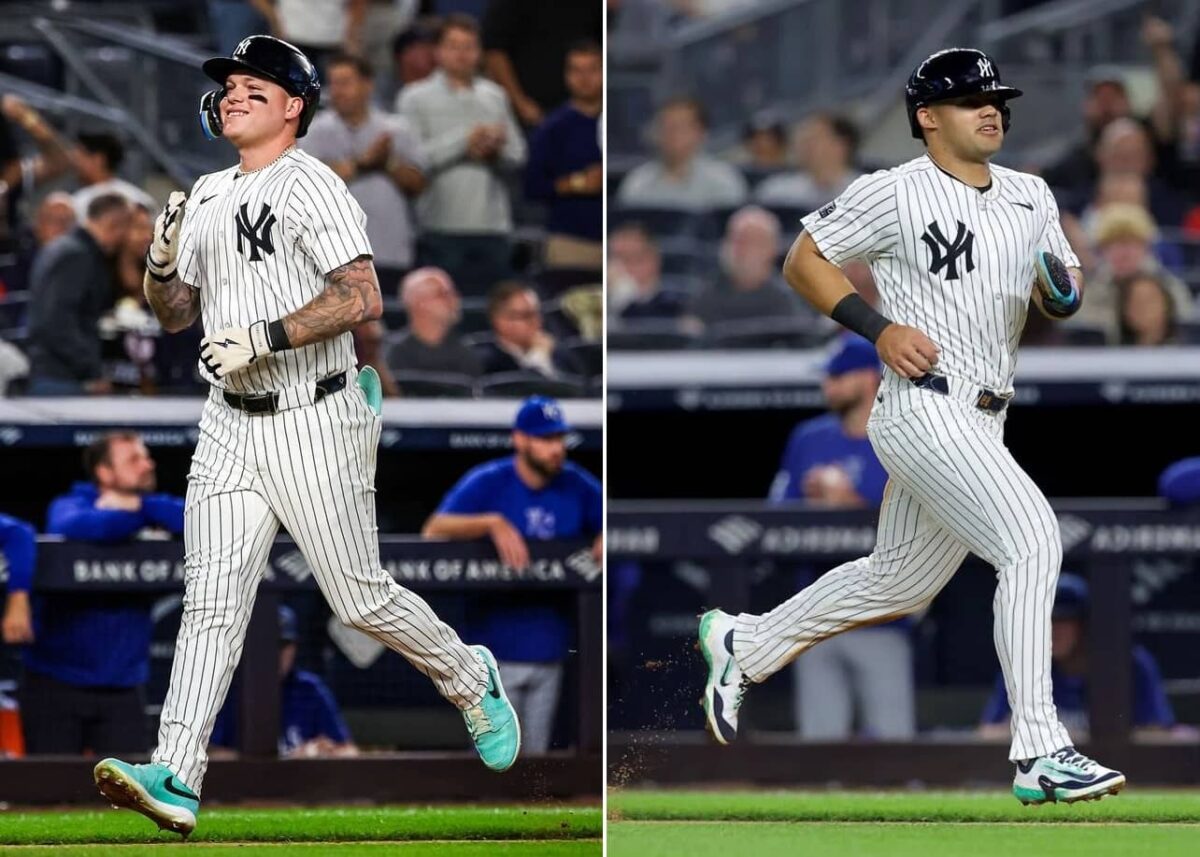 Alex Verdugo and Jasson Dominguez are in action in Yankees 10-4 win over the Royals at Yankee Stadium on September 9, 2024.