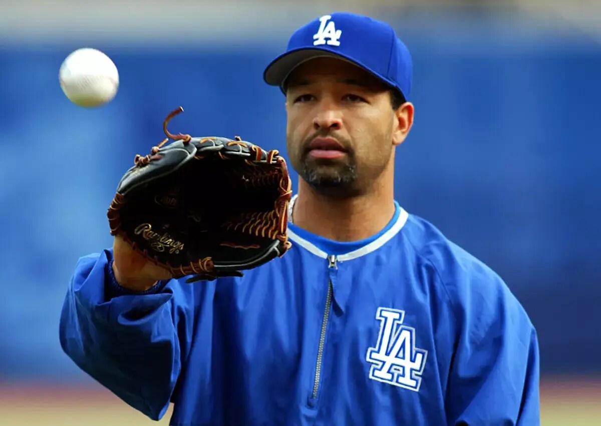 Dave Roberts works out at Dodger Stadium ahead of the 2002 season. Roberts was convinced he was safe from being traded ahead of the 2004 MLB deadline — until he wasn’t. 