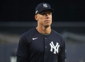 Aaron Judge looks on during a Yankees practice at the Stadium on Oct. 1, 2024