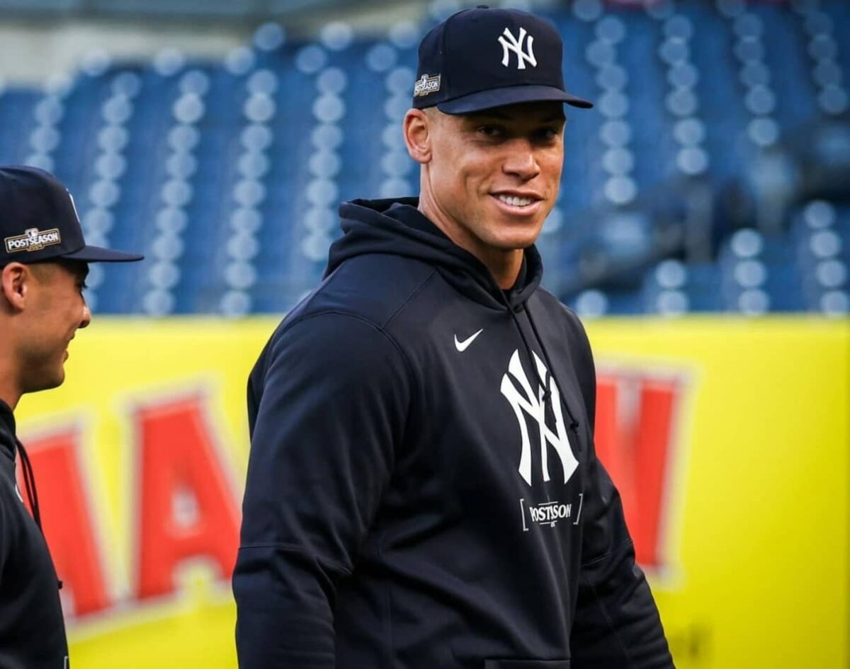 Aaron Judge is at Yankee Stadium for the New York Yankees' practice ahead of their playoff, Oct. 1, 2024.