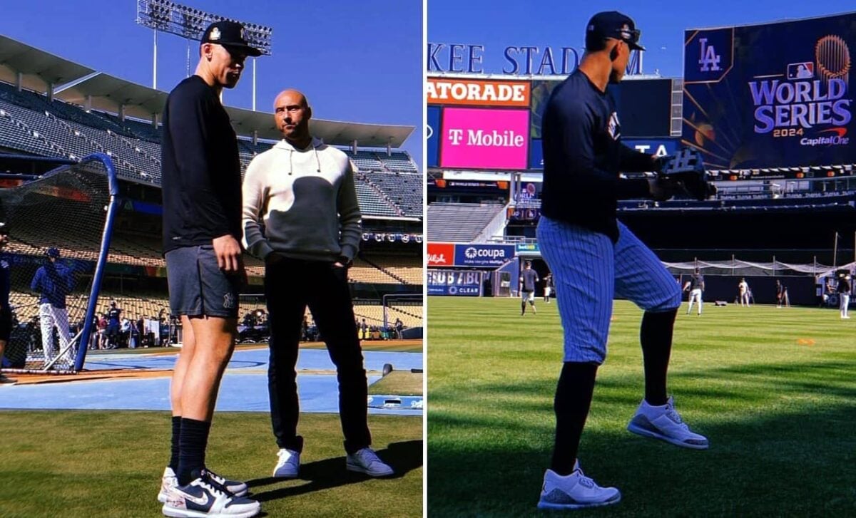 Yankees' captain Aaron Judge is with Derek Jeter and practices at Yankee Stadium.