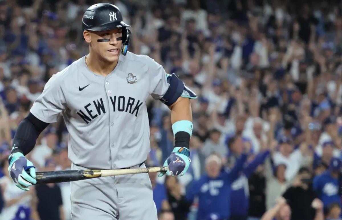 Aaron Judge grimaces after striking out in the sixth inning of the Yankees' 4-2 loss to the Dodgers in Game 2 of the World Series on Oct. 26, 2024.4Aaron Judge grimaces after striking out in the sixth inning of the Yankees’ 4-2 loss to the Dodgers in Game 2 of the World Series on Oct. 26, 2024.