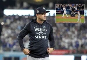 Aaron Boone's choice of Nestor Cortes to relieve Gerrit Cole proved costly in the Yankees' World Series Game 1 loss to the Dodgers on Oct. 25, 2024, in Los Angeles.