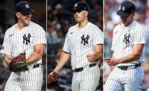 Yankees' pitcher Carlos Rodon shows his emotions during an outing at Yankee Stadium on Sept 16, 2024.