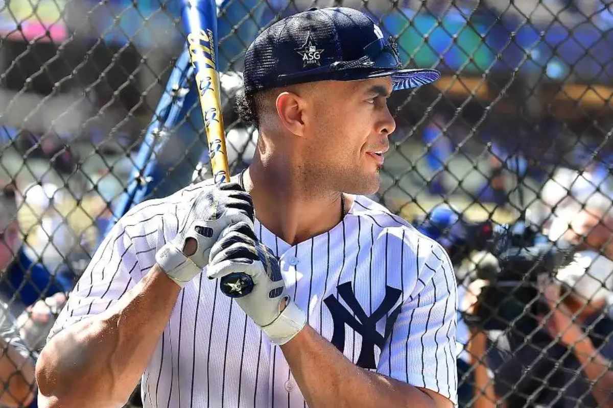 Yankees starter Giancarlo Stanton during batting practice in July 2024.