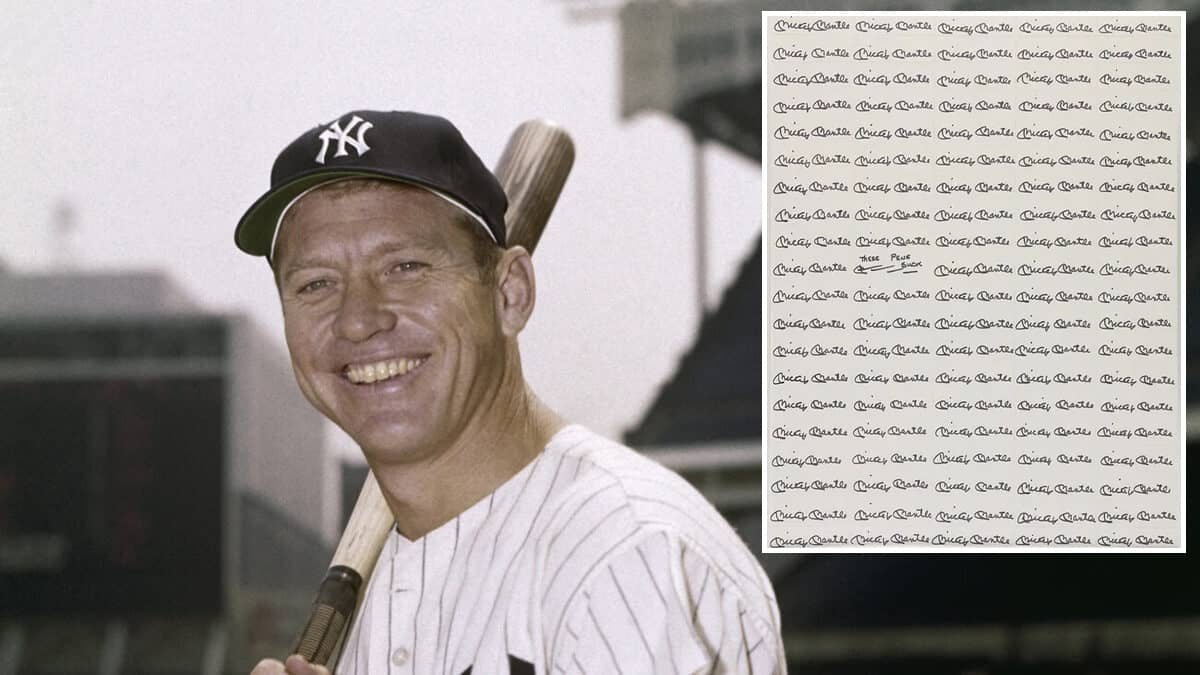 New York Yankees' legenda Mickey Mantle and his "99" autograph