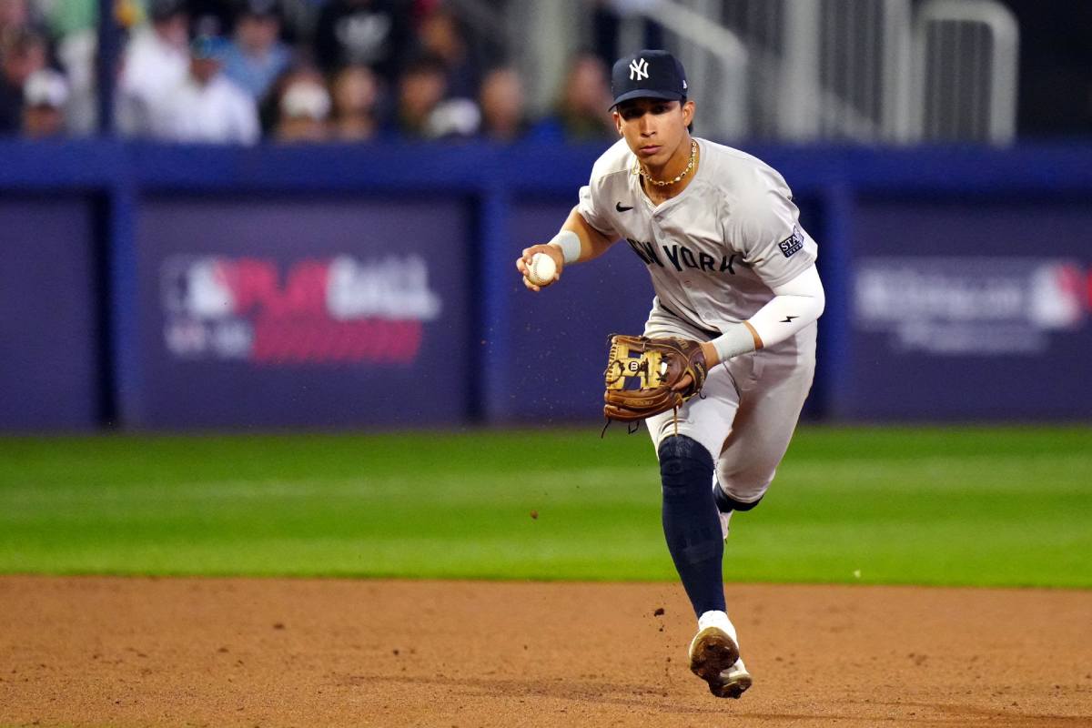 El jardinero de los Yankees Oswaldo Cabrera, que está en consideración para ser titular en el jardín izquierdo en la ALDS.