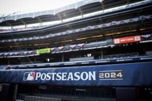 Yankee Stadium is decked to host the Yankees vs. Royals ALDS Game 1 on October 5, 2024.