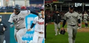 Yankees' Jose Trevino was caught on the basepath and Ian Hamilton left with an injury in ALCS Game 3 loss to the Guardians in Cleveland on October 17, 2024.