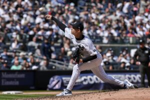 Apr 20, 2024; Bronx, New York, USA; New York Yankees pitcher Luke Weaver (30) pitches during a game against the Tampa Bay Rays at Yankee Stadium.