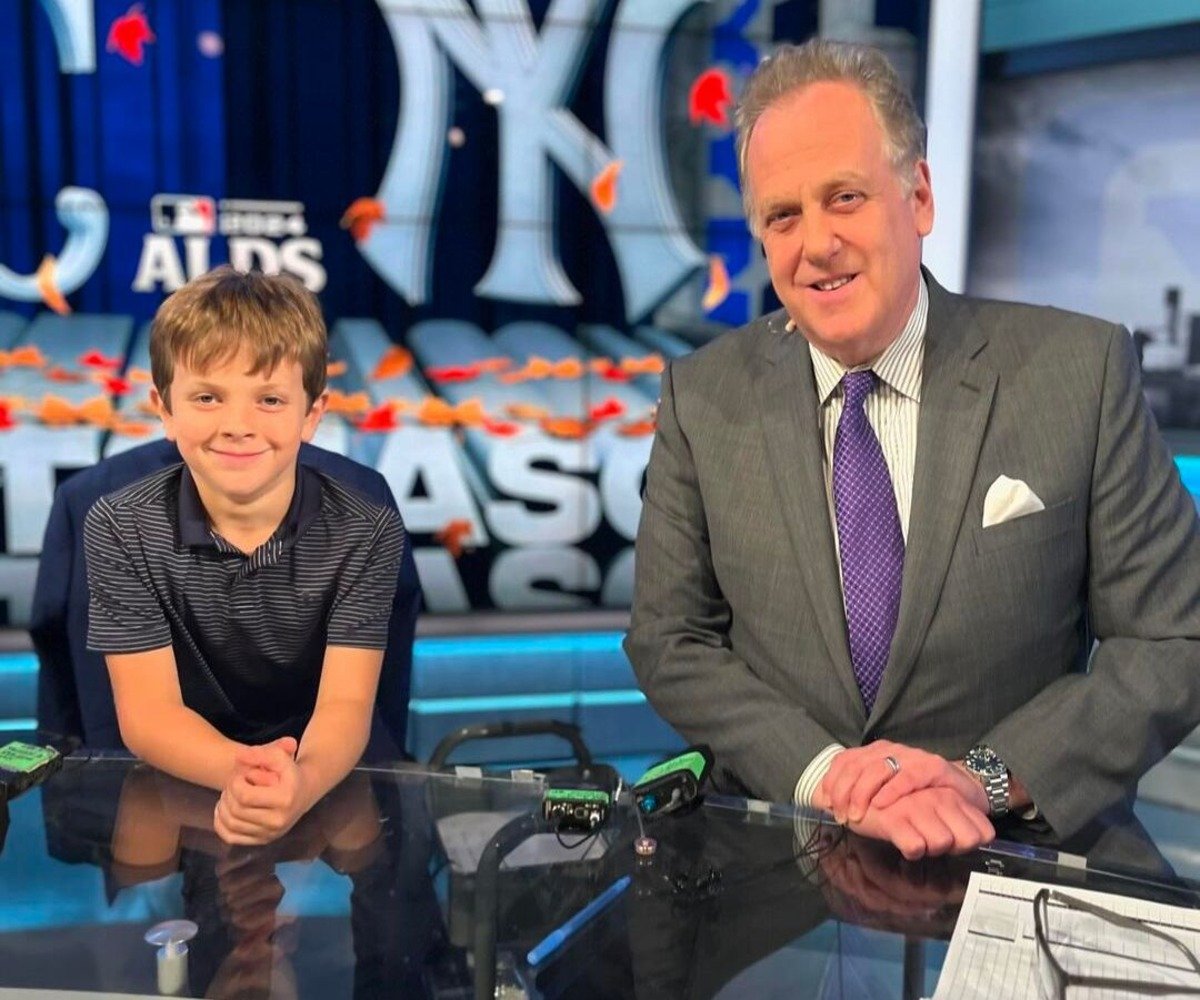 Yankees' long-time voice Michael Kay is with son Charlie in 2024.