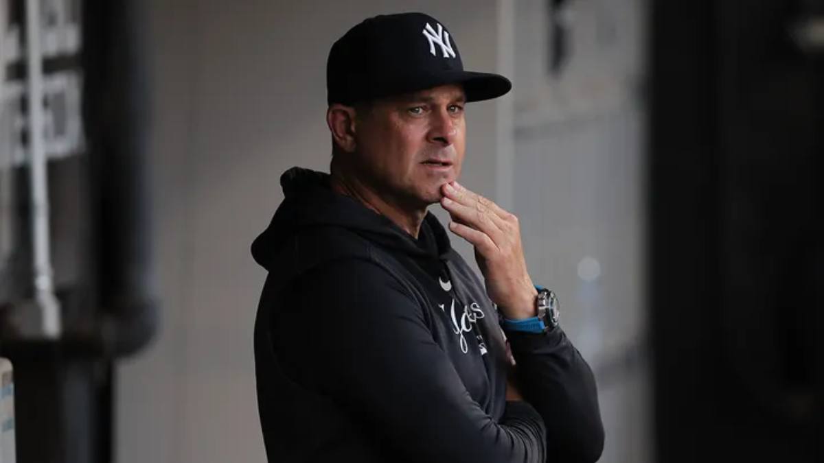 Aaron Boone of the New York Yankees looks on prior to a baseball game against the Chicago White Sox on Aug. 12, 2024 at Guaranteed Rate Field in Chicago.