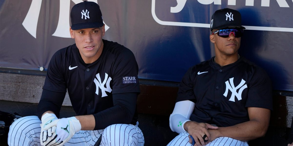 Yankees stars Aaron Judge and Juan Soto together in February 2024,