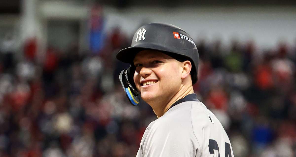 Alex Verdugo, titular de los Yankees, en acción durante el 4º partido de la ALCS de 2024 contra los Guardianes, el 19 de octubre de 2024.