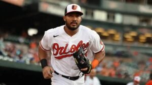 Anthony Santander in action for the Baltimore Orioles during a 2024 regular season game, a potential Yankees target this offseason as Juan Soto negotiations unfold.