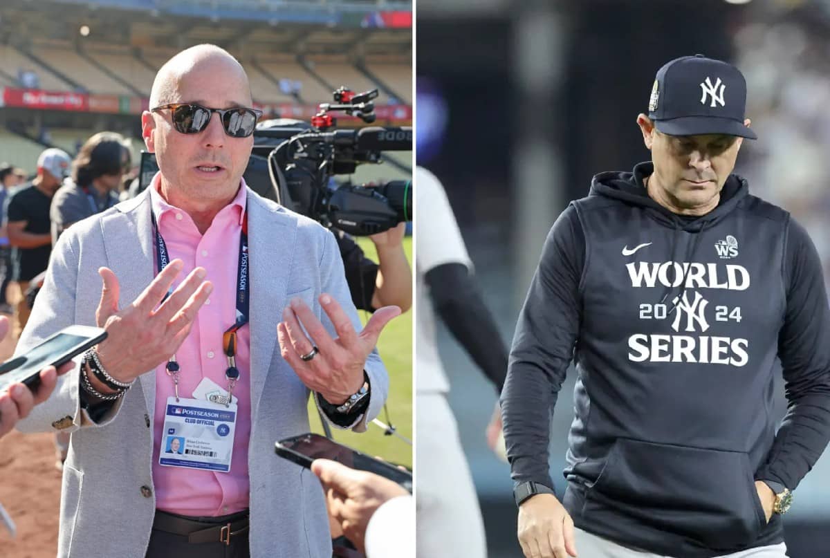 New York Yankees GM Brian Cashman and manager Aaron Boone during the 2024 season.