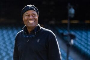 J.P. Crawford and broadcaster Dave Sims of the Seattle Mariners laughing together during batting practice at T-Mobile ParkDave Sims (right) is nearing a deal to become the Yankees’ next radio play-by-play broadcaster.