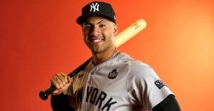 LOS ANGELES, CA - OCTOBER 24: Gleyber Torres #25 of the New York Yankees poses for a photo during the workout day before the 2024 World Series at Dodger Stadium on Thursday, October 24, 2024 in Los Angeles, California.