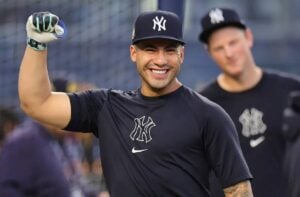 Yankees Gleyber Torres before the 2024 World Series on October 29, 2024, at Yankee Stadium