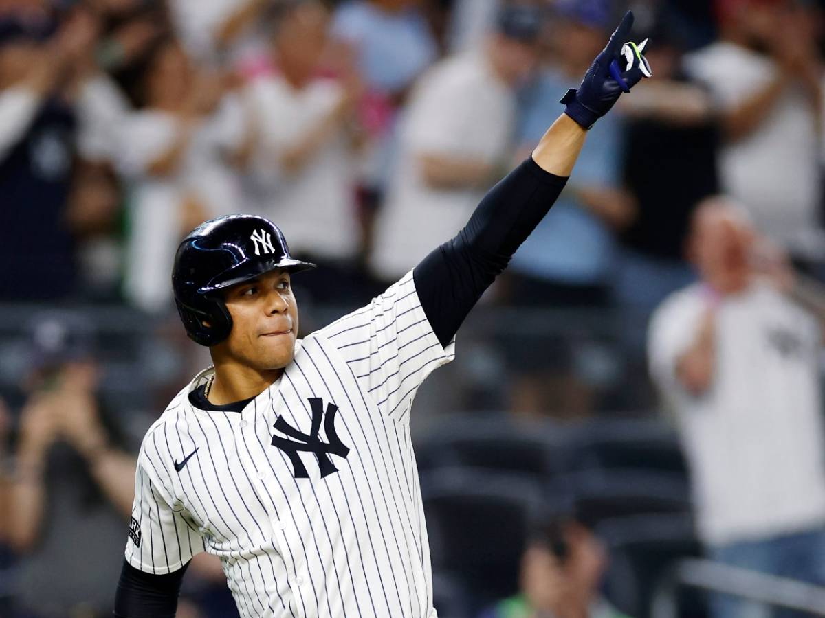 Juan Soto of the New York Yankees at bat against the Los Angeles Dodgers on June 7, 2024, at Yankee Stadium.