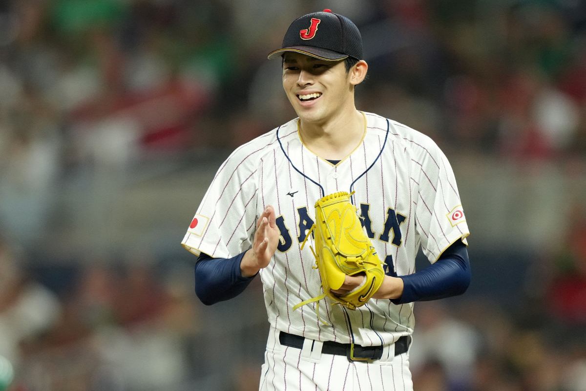 MIAMI, FLORIDA - MARCH 20: Roki Sasaki #14 of Team Japan throws the ball during the third inning against Team Mexico during the World Baseball Classic Semifinals at loanDepot park on March 20, 2023 in Miami, Florida. Roki Sasaki has been linked with a move to the Yankees.