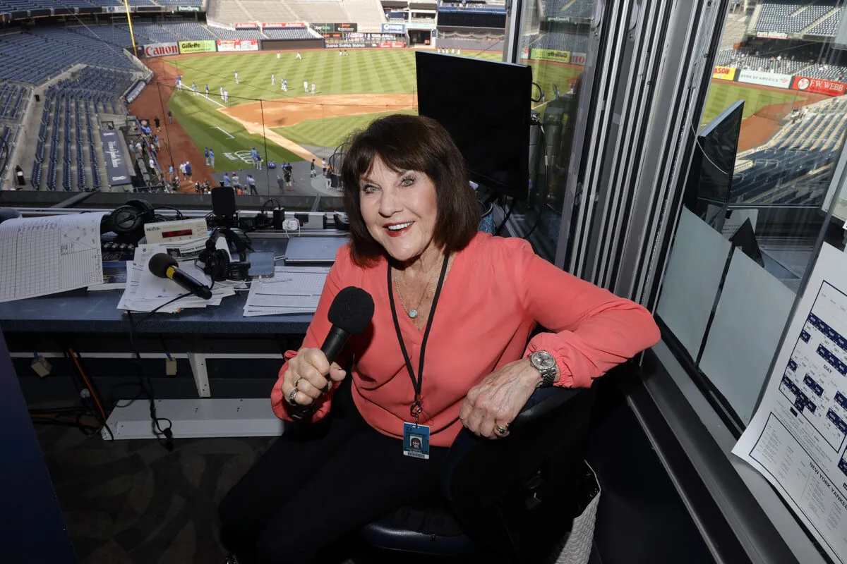 07/28/22 - New York Yankees Radio Broadcaster Suzyn Waldman poses in the radio broadcast booth before the start of the Kansas City Royals vs New York Yankees game at Yankee Stadium in the Bronx, New York, Thursday, July 28, 2022, in New York.