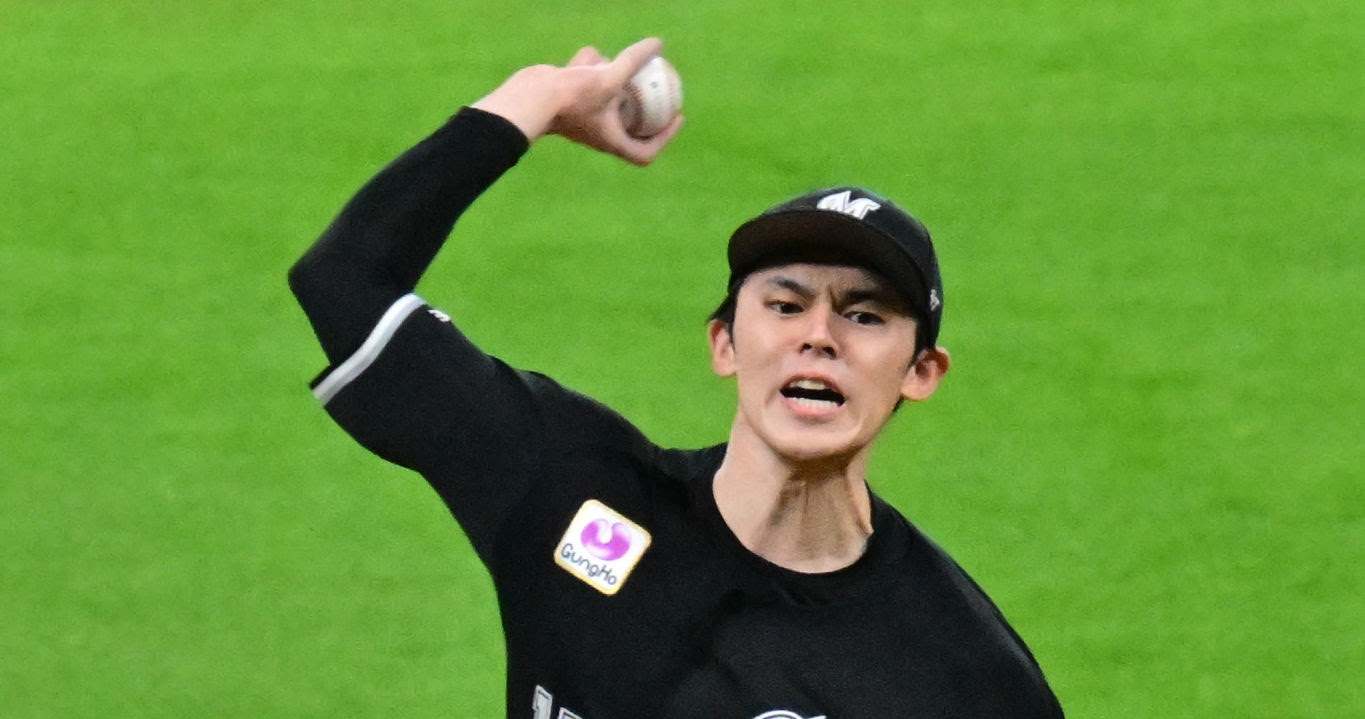 KITAHIROSHIMA, JAPAN - OCTOBER 12: Roki Sasaki of the Chiba Lotte Marines throws in the first inning against Hokkaido Nippon-Ham Fighters during the Pacific League Climax Series First Stage Game One at Es Con Field on October 12, 2024 in Kitahiroshima, Hokkaido, Japan.