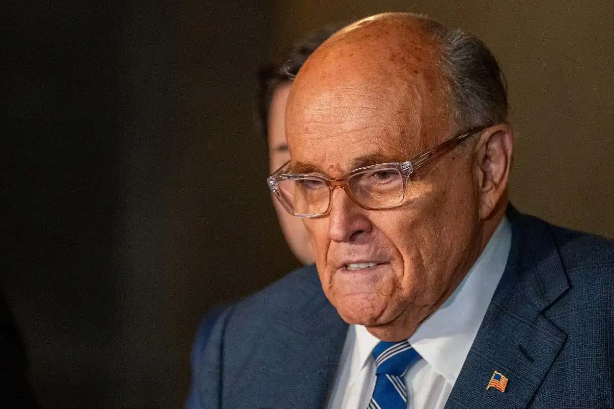 Former New York Mayor Rudy Giuliani during a public appearance. Lawyers representing Ruby Freeman and Wandrea 'Shaye' Moss, two Georgia election workers who won a $148 million defamation judgment against Giuliani, are seeking his Yankees rings as part of the settlement.