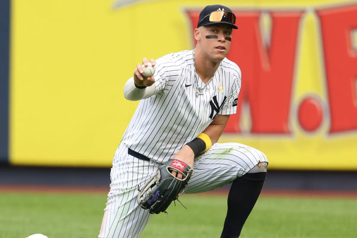 Aaron Judge reacts after making a diving catch during the Yankees’ Sept. 7 win over the Blue Jays. 