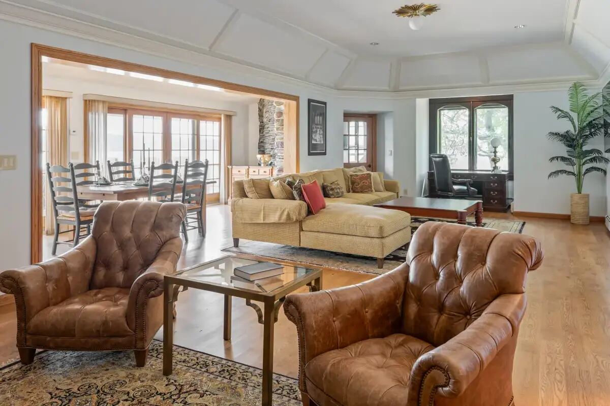 Antiques sit alongside modern fixtures throughout the rental.