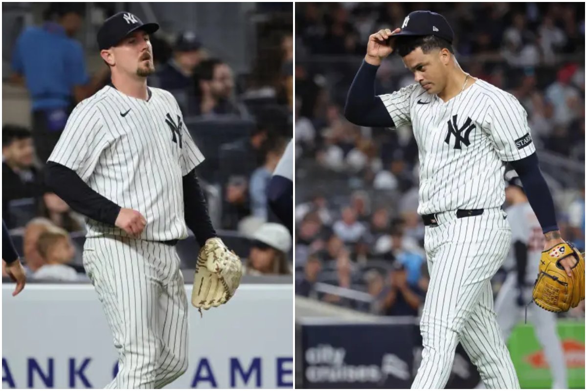 Yankees pitcher Mark Leiter Jr. reacts after a two-run triple by the Tigers’ Kerry Carpenter in the seventh inning on Sept. 9, 2025. 