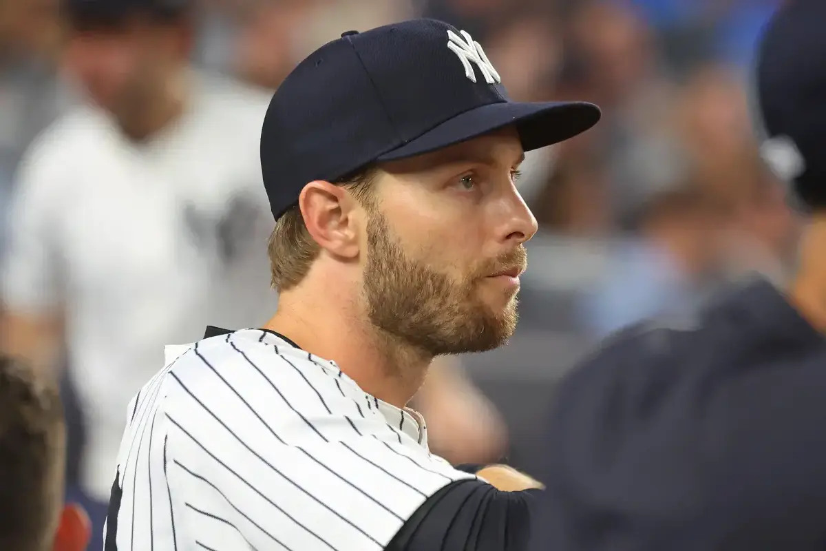 Austin Slater in the Yankees dugout on July 30, 2025.