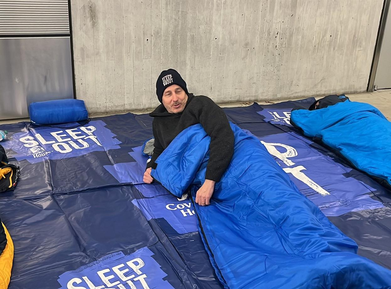 Brian Cashman interacts with media at the Covenant House Sleep Out at Javits Center, New York, Nov. 20, 2025.