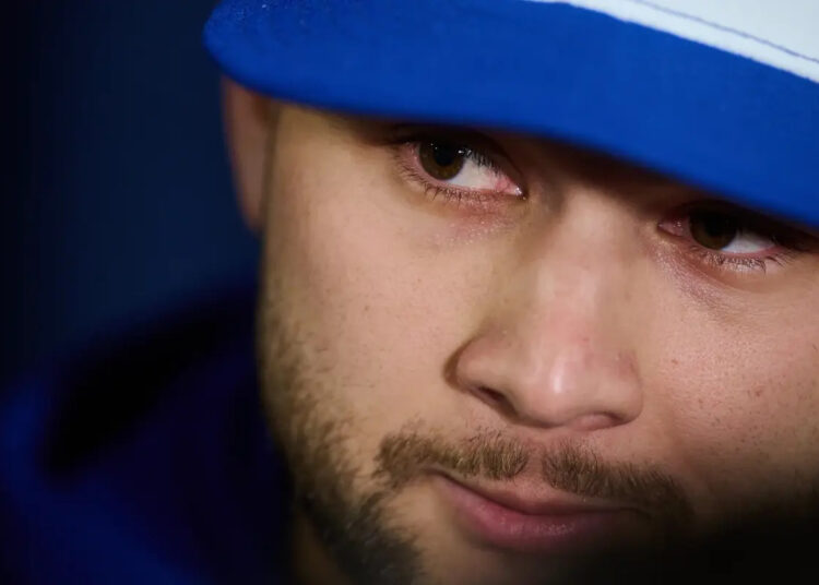 Toronto Blue Jays’ Bo Bichette speaks to media during the Toronto Blue Jays’ media day ahead of the 2025 World Series against the Los Angeles Dodgers in Toronto, on Thursday, Oct. 23, 2025.