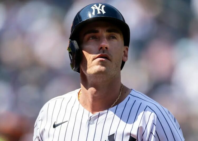 Cody Bellinger reacts during a Yankees game in 2025.