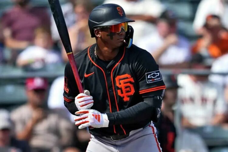 The Giants' Marco Luciano, hitting during a spring training game in February, was a highly touted shortstop prospect who never made an impact at the major-league level.