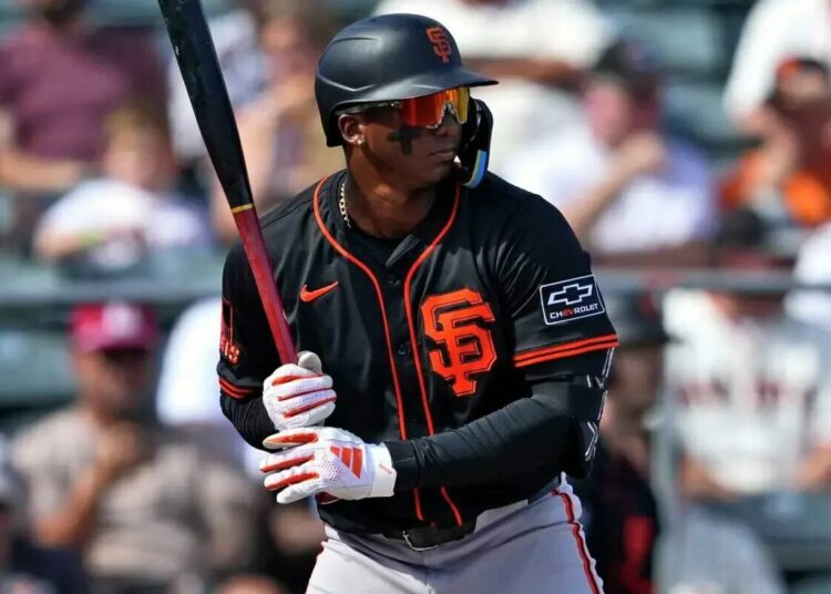The Giants' Marco Luciano, hitting during a spring training game in February, was a highly touted shortstop prospect who never made an impact at the major-league level.