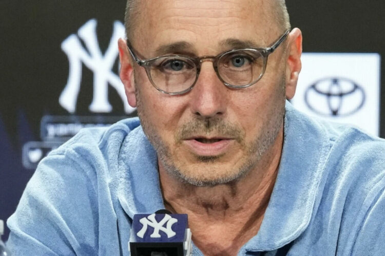 New York Yankees general manager Brian Cashman speaks during a news conference before a baseball game against the Washington Nationals, Wednesday, Aug. 23, 2023, in New York.