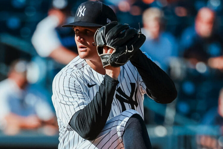 Yankees Brock Selvidge pitches in the 20-3 spring win over the Tigers, Tampa, Fl. Feb. 21, 2026.