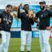 Jose Caballero, Jazz Chisholm Jr., and Amed Rosario at the New York Yankees Spring Training camp in Tampa, Fl. Feb. 14, 2026.