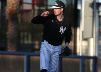 Cam Schlittler throwing live BP on Wednesday.