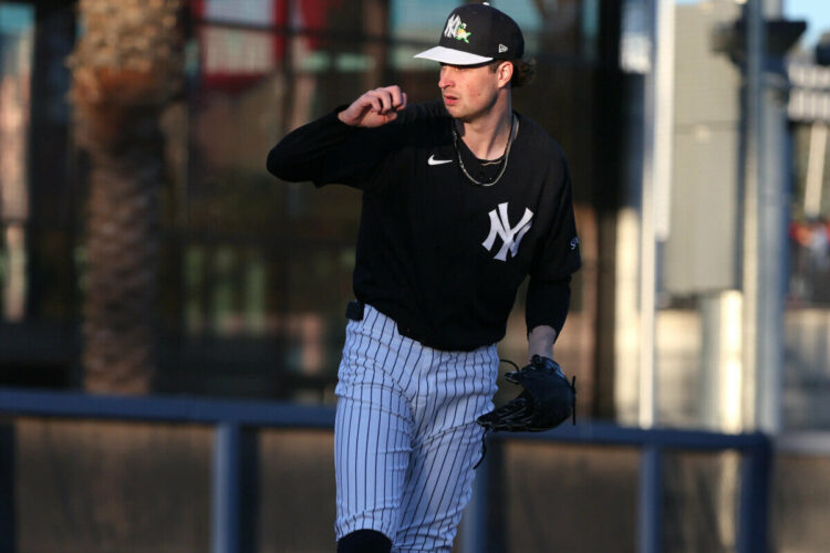 Cam Schlittler throwing live BP on Wednesday.