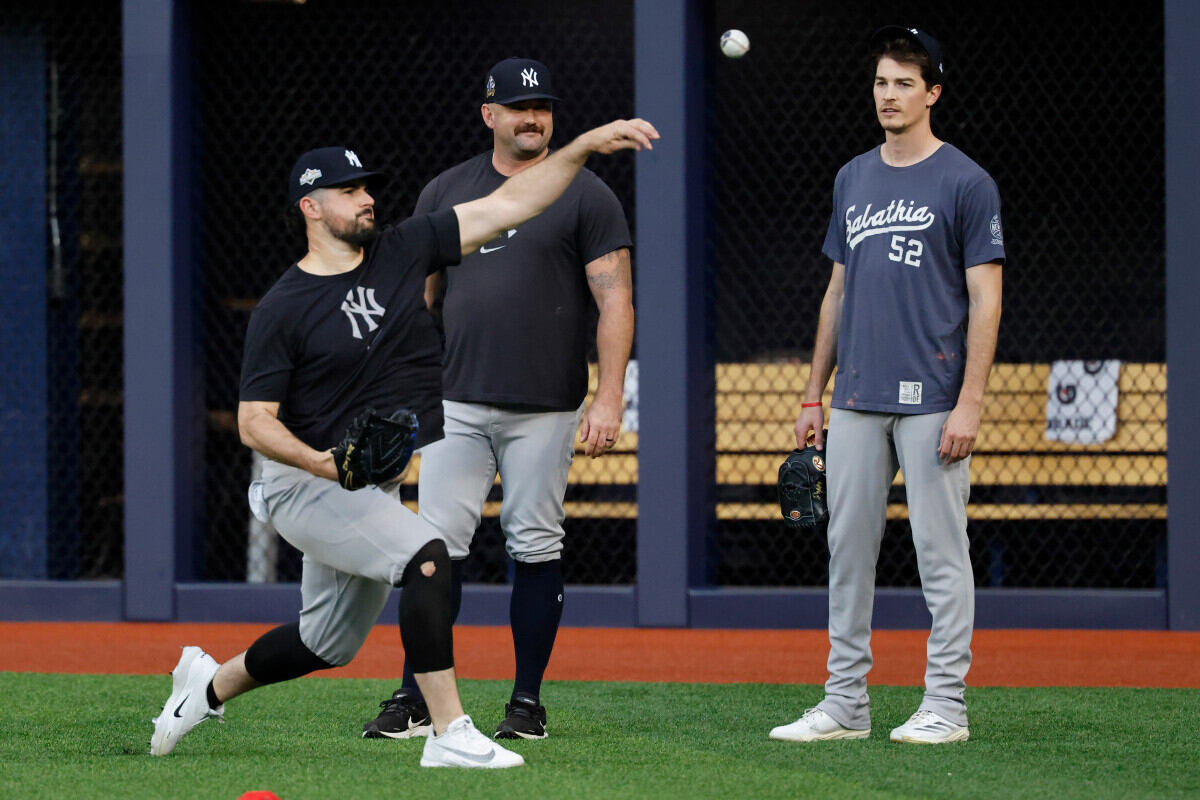Carlos Rodon, Austin Wells, and Max Fried are at the New York Yankees Spring Training camp. George M. Steinbrenner Field, Tampa, Florida, Feb. 11, 2025.