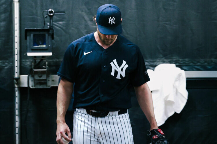 Yankees ace Gerrit Cole is at his first spring bullpen session in Tampa, Fl. Feb. 13, 2026.
