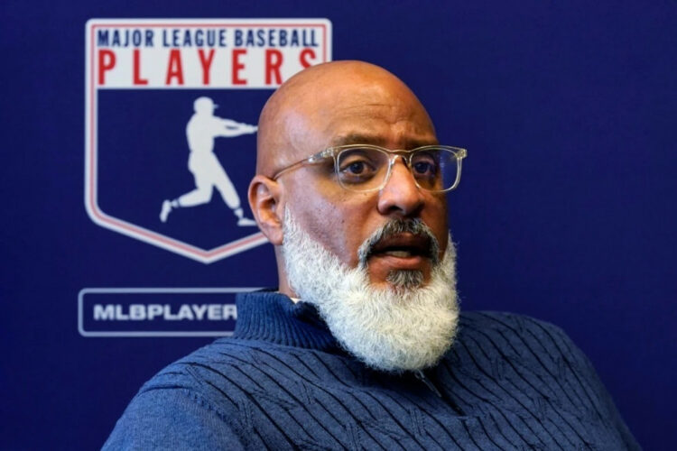 Major League Baseball Players Association Executive Director Tony Clark answers a question during a news conference in New York on March 11, 2022.