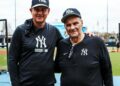 Yankees skipper Aaron Boone is with former manager Joe Torre at the 2026 Spring Training camp, Tampa, Fl.